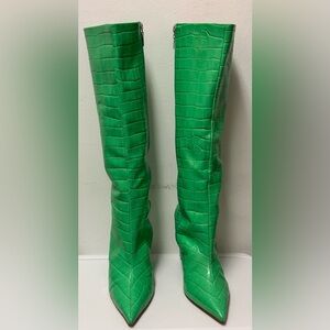 SCHUTZ ASYA UP COUROS/VERDE WIDE CROCO /GIANNI GRE Vibrant Green Embossed Boots